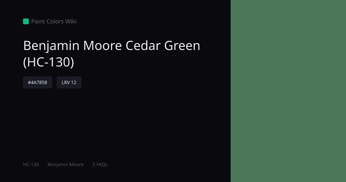 Benjamin Moore Cedar Green (HC-130) — HEX, LRV & Color Info | Paint ...