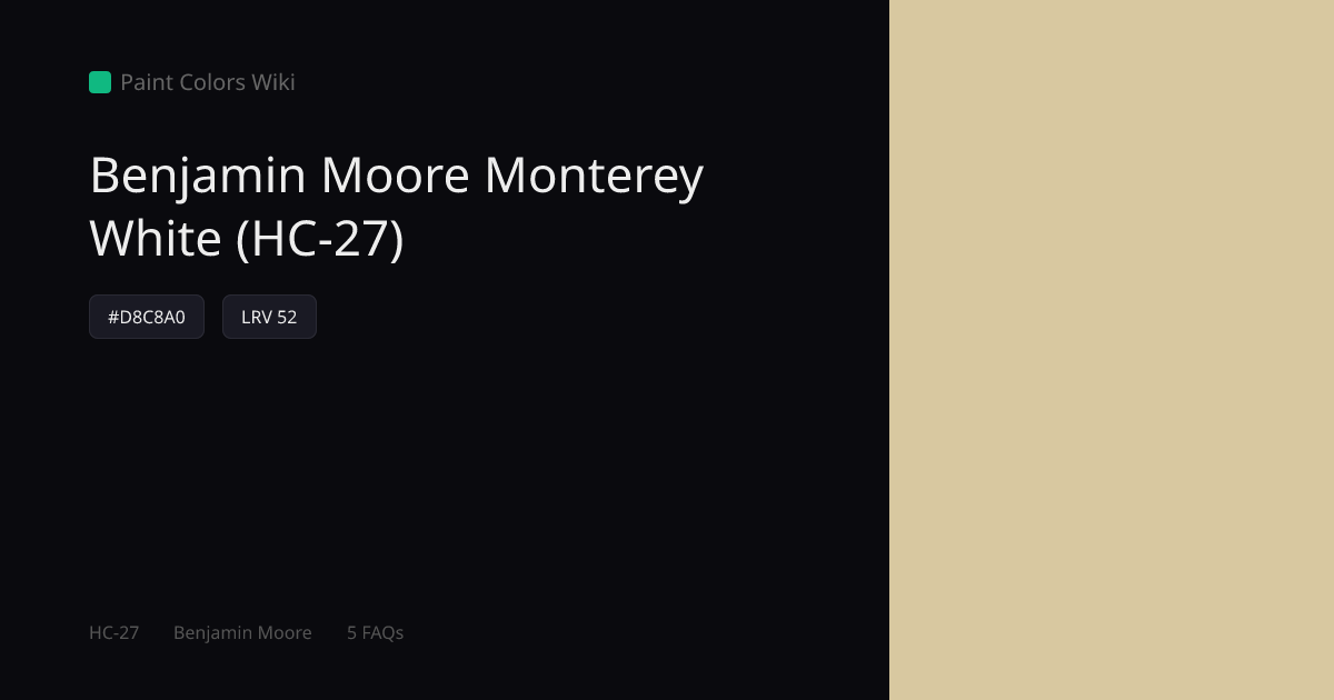 Benjamin Moore Monterey White (HC-27) — HEX, LRV & Color Info | Paint ...