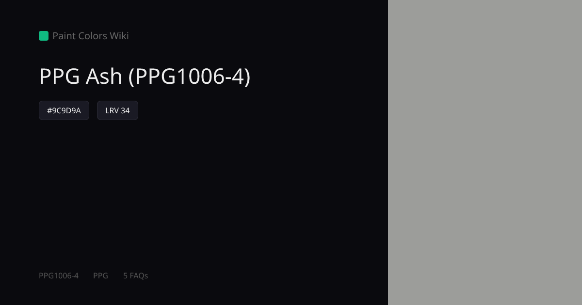 PPG Ash (PPG1006-4) — HEX, LRV & Color Info | Paint Colors Wiki