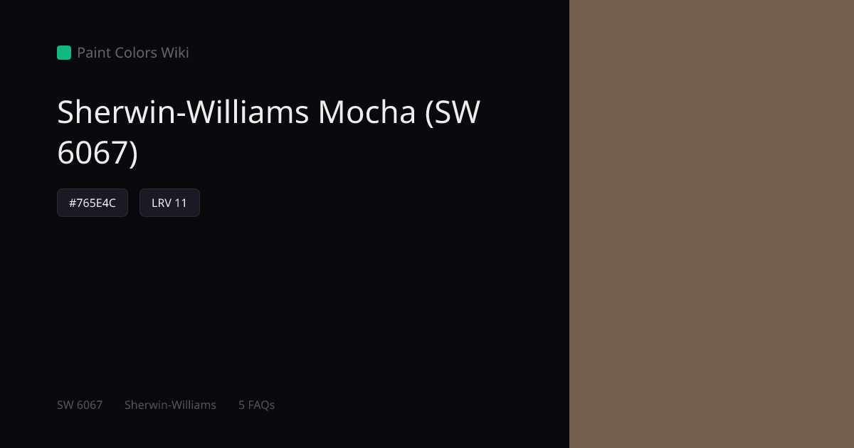 Sherwin-Williams Mocha (SW 6067) — HEX, LRV & Color Info | Paint Colors ...