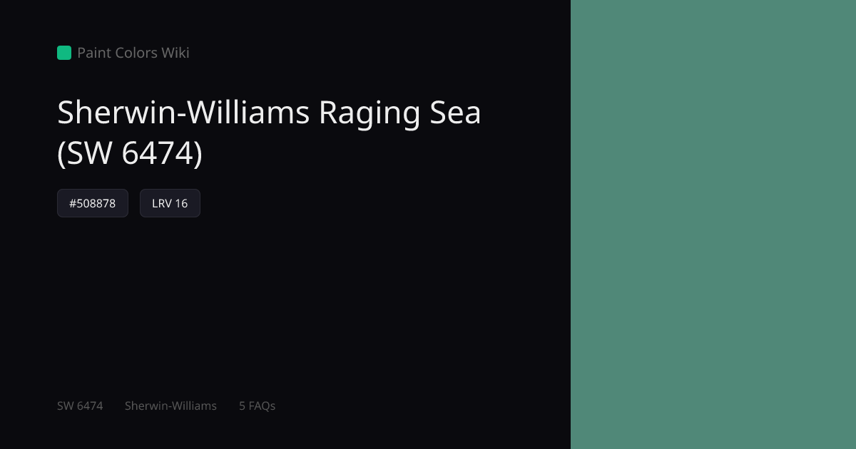 Sherwin-Williams Raging Sea (SW 6474) — HEX, LRV & Color Info | Paint ...
