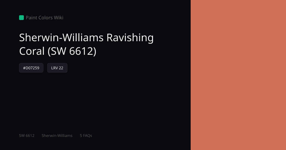Sherwin-Williams Ravishing Coral (SW 6612) — HEX, LRV & Color Info ...