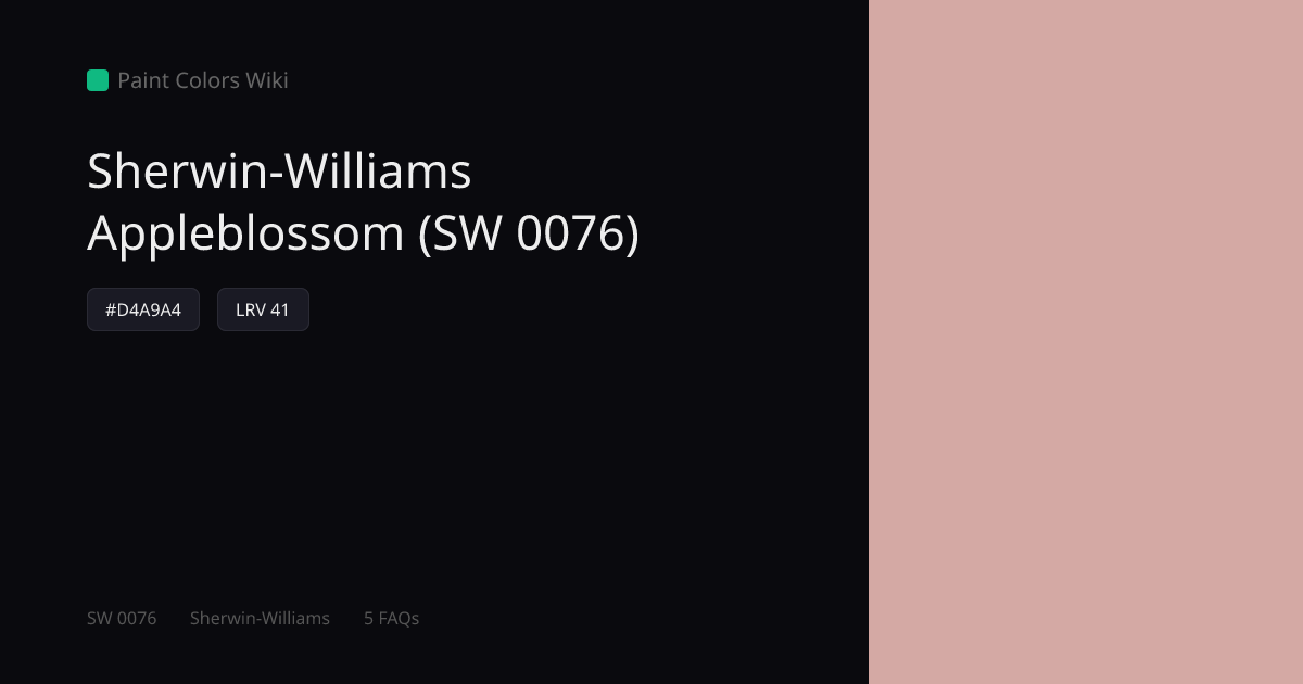 Sherwin-Williams Appleblossom (SW 0076) — HEX, LRV & Color Info | Paint ...